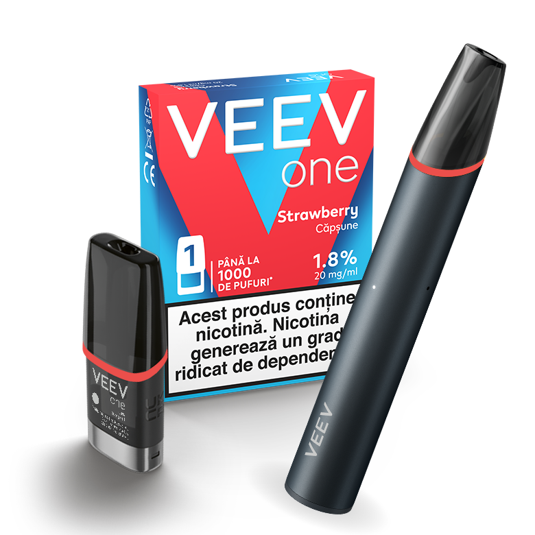 Dispozitivul VEEV NOW ultra si capsule veev one Strawberry