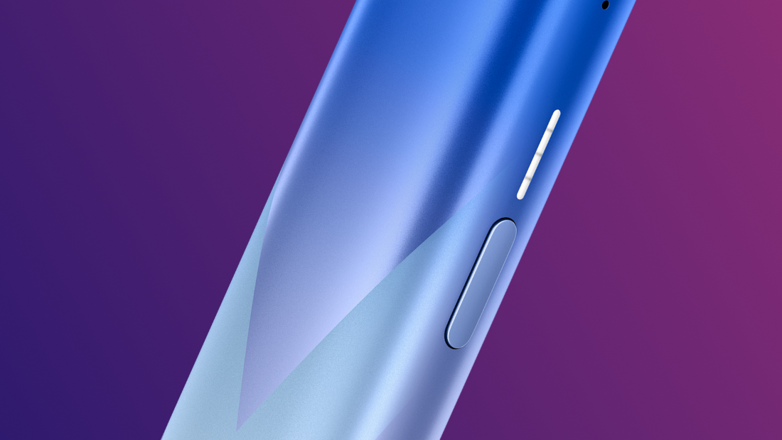 4 lumini LED pe un dispozitiv de vapat VEEV inPRIME albastru cu capsulă