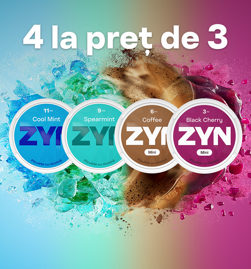 Ofertă ZYN 4 la preț de 3: patru cutii ZYN cu intensități diferite