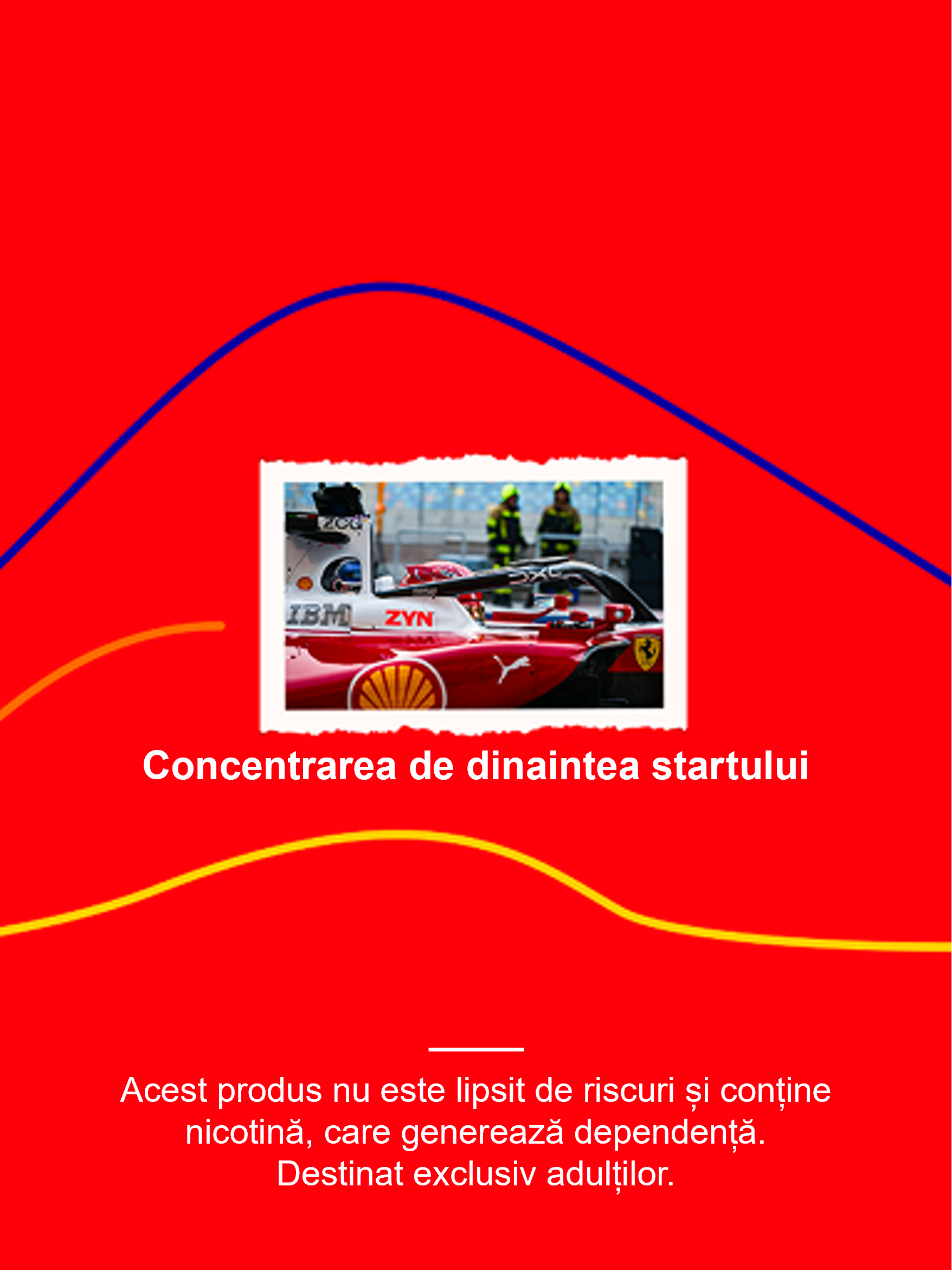 Fundal rosu cu linii colorate si o poza cu masina Ferrari