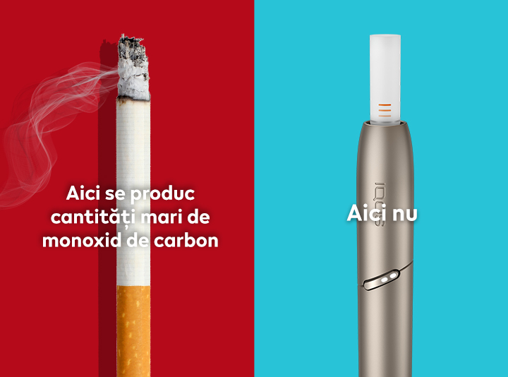 O țigară aprinsă în comparație cu o rezervă de tutun HEETS într-un „stilou” IQOS 3 DUO.
