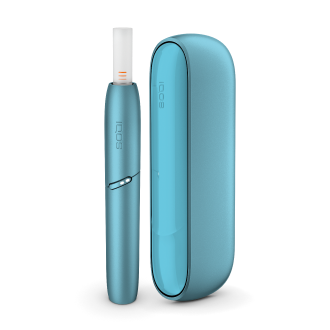 IQOS Originals Duo heated tobacco holder and pocket charger in turquoise color.