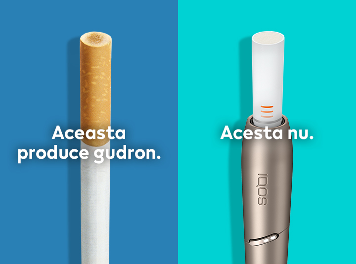 Filtru de țigară cu pete maro, de la ardere, comparat cu o rezervă de tutun HEETS, fără pete similare, într-un „stilou” IQOS 3 DUO.