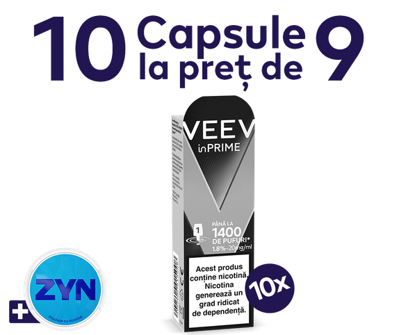 5 capsule VEEV inPRIME cu 10% reducere si o cutie ZYN inclusa main