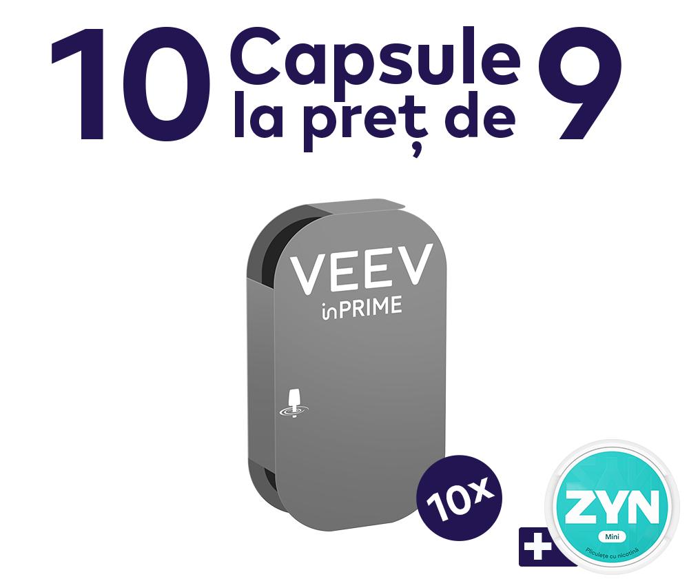 5 capsule VEEV inPRIME cu 10% reducere si o cutie ZYN inclusa main
