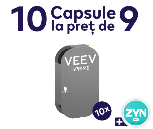 5 capsule VEEV inPRIME cu 10% reducere si o cutie ZYN inclusa