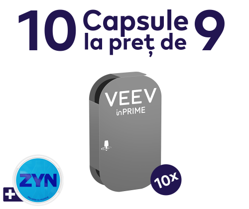5 capsule VEEV inPRIME cu 10% reducere si o cutie ZYN inclusa