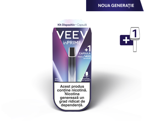 Starter Kit VEEV inPRIME Slick Black cu o capsulă Strawberry inclusă